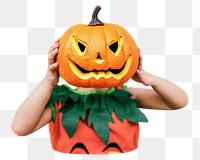 PNG halloween pumpkin head costume, transparent background