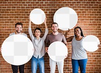 People holding signs png mockup, transparent design