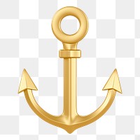 PNG 3D gold anchor, element illustration, transparent background