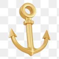 PNG 3D gold anchor, element illustration, transparent background