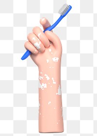 PNG 3D hand holding toothbrush, element illustration, transparent background