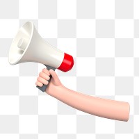 PNG 3D hand holding megaphone, element illustration, transparent background