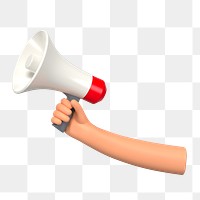 PNG 3D hand holding megaphone, element illustration, transparent background