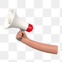 PNG 3D hand holding megaphone, element illustration, transparent background