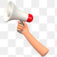 PNG 3D hand holding megaphone, element illustration, transparent background