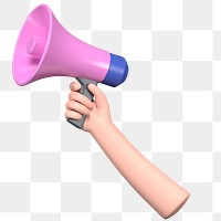 PNG 3D hand holding megaphone, element illustration, transparent background