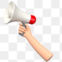 PNG 3D hand holding megaphone, element illustration, transparent background