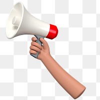 PNG 3D hand holding megaphone, element illustration, transparent background