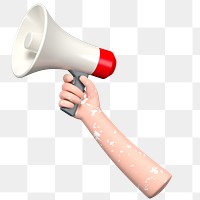 PNG 3D vitiligo hand holding megaphone, element illustration, transparent background