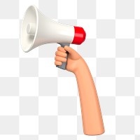 PNG 3D hand holding megaphone, element illustration, transparent background