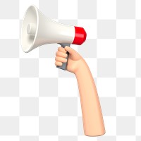 PNG 3D hand holding megaphone, element illustration, transparent background