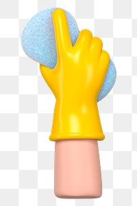 PNG 3D hand using cleaning sponge, element illustration, transparent background