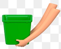 PNG 3D hands holding recycling bin, element illustration, transparent background