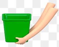 PNG 3D hands holding recycling bin, element illustration, transparent background