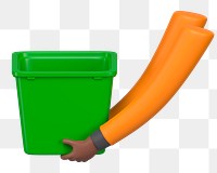 PNG 3D hands holding recycling bin, element illustration, transparent background