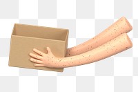PNG 3D freckled hands holding box, element illustration, transparent background