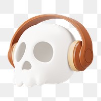 PNG 3D skull with headphones, element illustration, transparent background