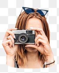 Png woman using camera, transparent background