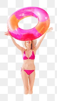 Png woman pink bikini playing, transparent background