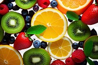 PNG Strawberry grapefruit blueberry lemon. AI generated Image by rawpixel.