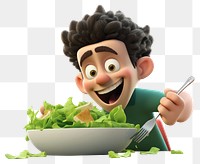 PNG Cartoon eating salad food. 