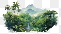 PNG watercolor illustration of rainforest, isolated on a white paper background, isolated