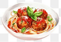 PNG Spaghetti meatball pasta plate. 