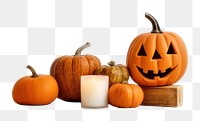 PNG Vegetable halloween pumpkin candle. 