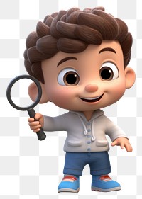 PNG Boy holding a magnifying glass cartoon cute toy. 