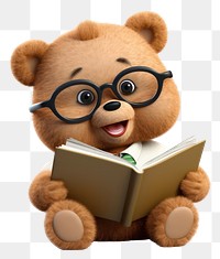 PNG Teddy bear wering glasses portrait reading cartoon