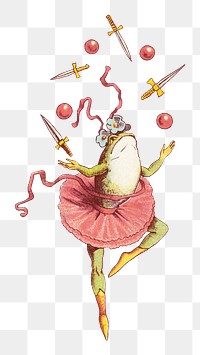 PNG Juggling frog, vintage funny animal illustration by Wheeler & Wilson M'f'g' Co., transparent background. Remixed by rawpixel.