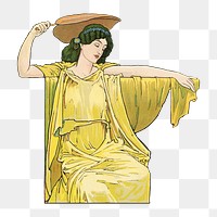 PNG Woman in yellow dress, vintage illustration by Louis J. Rhead, transparent background. Remixed by rawpixel.