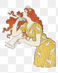 PNG Woman in yellow dress, vintage illustration by Eugene Samuel Grasset, transparent background. Remixed by rawpixel.