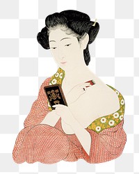 PNG Woman at Toilette (1918), vintage Japanese illustration by Hashiguchi Goyo, transparent background. Remixed by rawpixel.