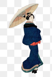 PNG Japanese woman holding umbrella, vintage illustration by Utagawa Kunisada, transparent background. Remixed by rawpixel.