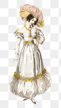 PNG Victorian woman in Evening Dress, vintage illustration by Rudolph Ackermann, transparent background. Remixed by rawpixel.