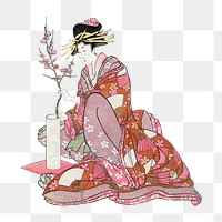 PNG Tsukasa of Ogiya, vintage Japanese woman illustration by Kitagawa Utamaro, transparent background. Remixed by rawpixel.