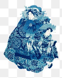 PNG Blue Japanese woman, vintage illustration by Utagawa Kunisada, transparent background. Remixed by rawpixel.