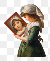 PNG Julie Le Brun Looking in a Mirror, vintage little girl illustration by Elisabeth Louise Vigée Le Brun, transparent background. Remixed by rawpixel.