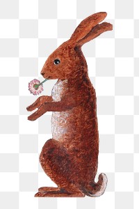 PNG Brown rabbit, vintage animal illustration by William Bell Scott, transparent background. Remixed by rawpixel.