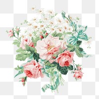 PNG Pink roses, vintage flower illustration, transparent background. Remixed by rawpixel.