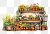 PNG Outdoors flower garden shelf. 