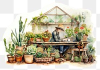 PNG watercolor illustration of gardening isolate illustration on paper --ar 3:2
