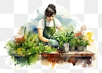 PNG watercolor illustration of gardening isolate