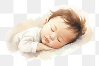 PNG minimal and clean watercolor illustration of a baby, sleeping, cute, isolated on solid background --ar 3:2