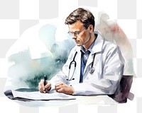 PNG watercolor illustration of doctor consult, isolated on a white paper background, isolated 