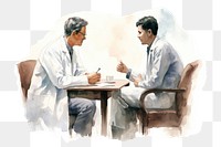 PNG watercolor illustration of doctor consult with patient, isolated on a white paper background, isolated 