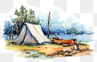 PNG watercolor illustration of fishing bootcamp, isolated on a white paper background, isolated --ar 3:2