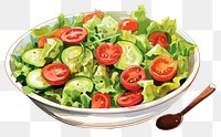 PNG Salad vegetable lettuce plate, digital paint illustration.