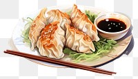 PNG Dumpling chopsticks plate food. AI generated Image by rawpixel.